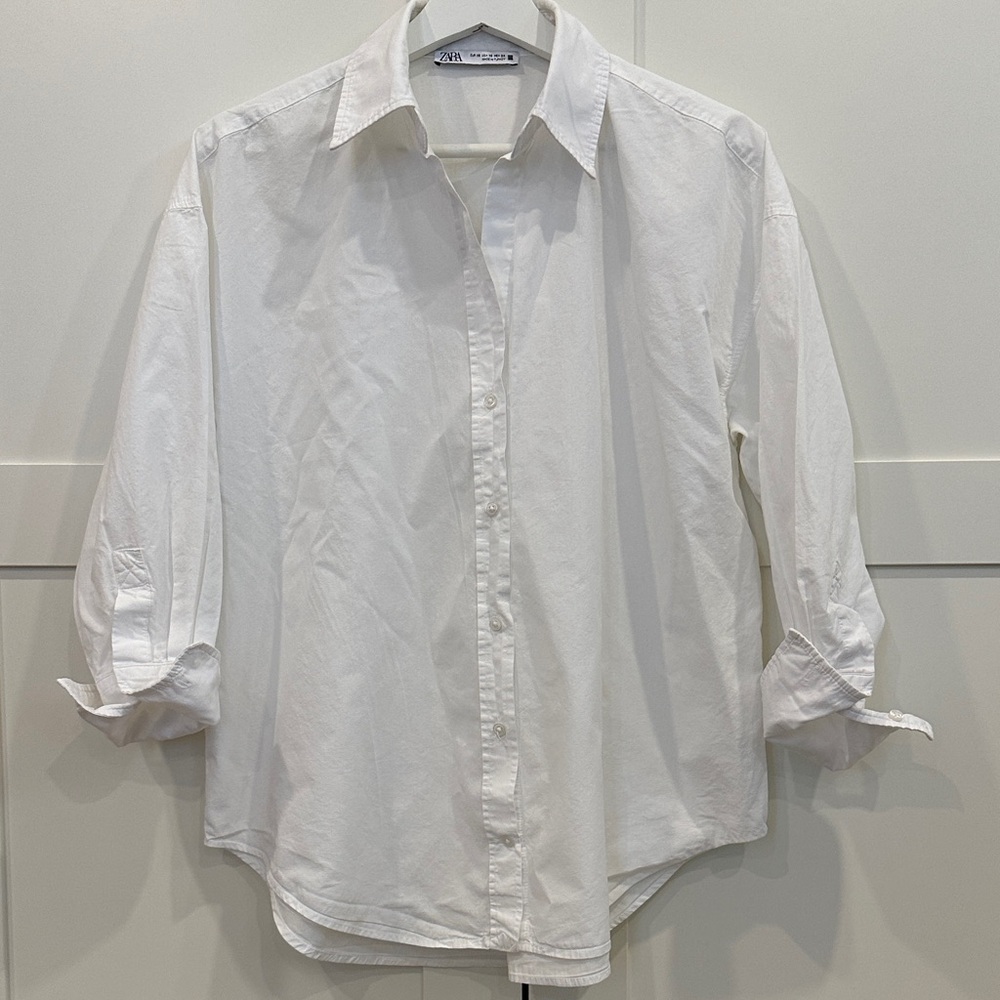 Zara Basic White Button Down Cotton Womens XS